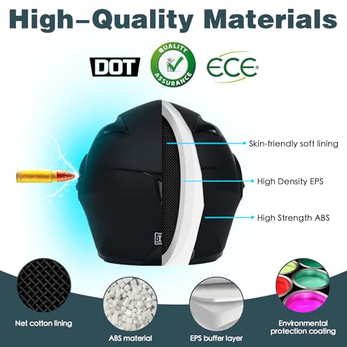 Motorcycle Bluetooth Modular Helmet, DOT Approved Flip Up Full Face Dual Visor Helmet, with Dual Speakers and Microphone E148552