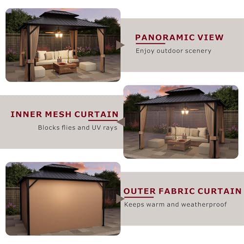 10'x12' Hardtop Gazebo with Privacy Curtains and Netting B925