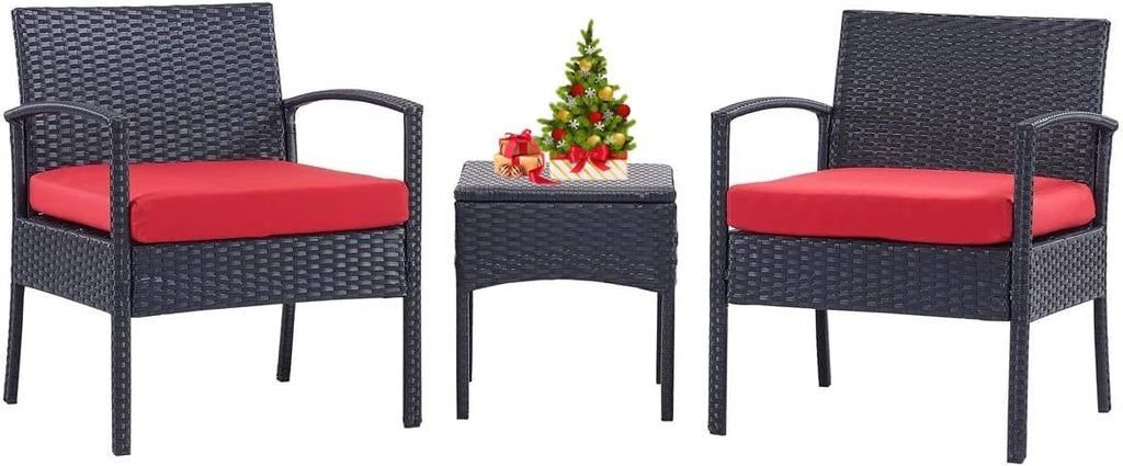 3 PCS Patio Bistro Set with Coffee Table and 2 Rattan Sofas W262