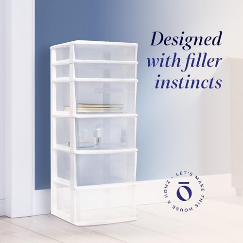White 6-Tier Clear Plastic Storage Drawer Tower W9180