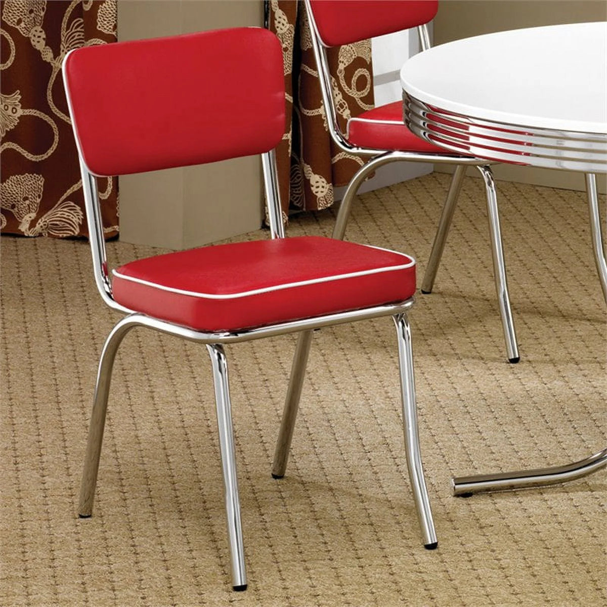 Red and Chrome Dining Side Chair P3539