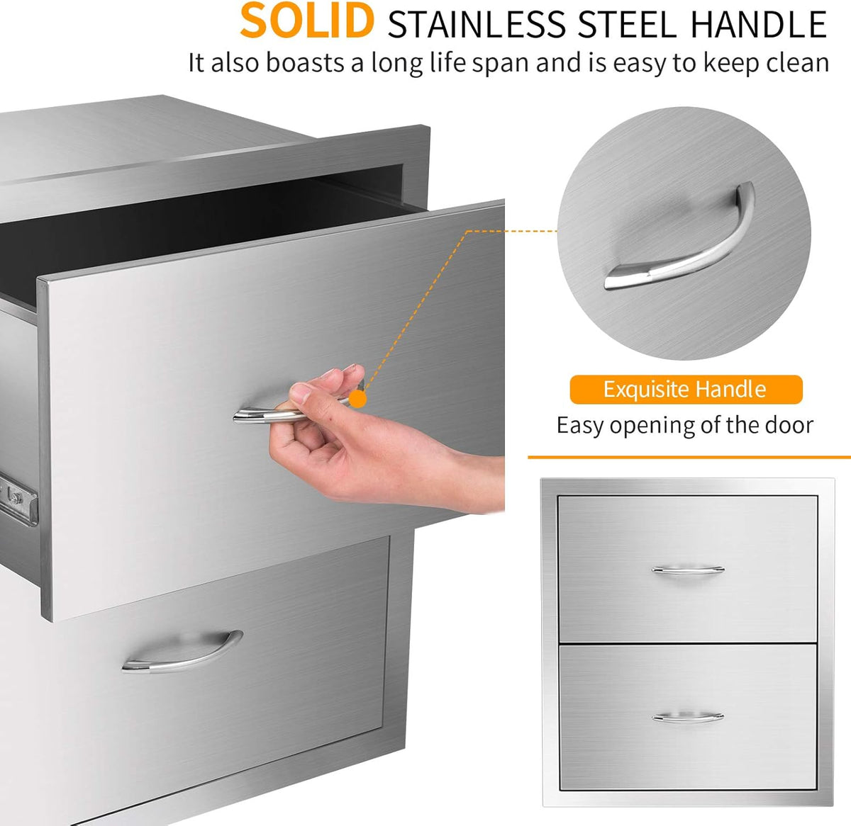 Stainless Steel 2-Layer Barbecue Drawers with Handles J39277