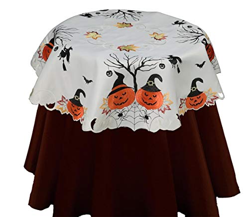 Halloween Tablecloth 52" Round Embroidered Ivory A1799