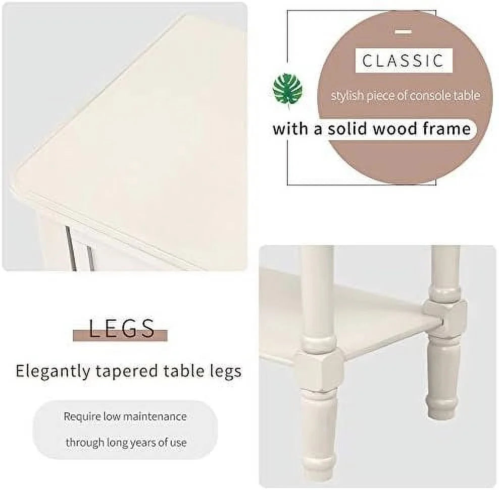 Narrow Console Sofa Table 3 Drawers Ivory White K969755