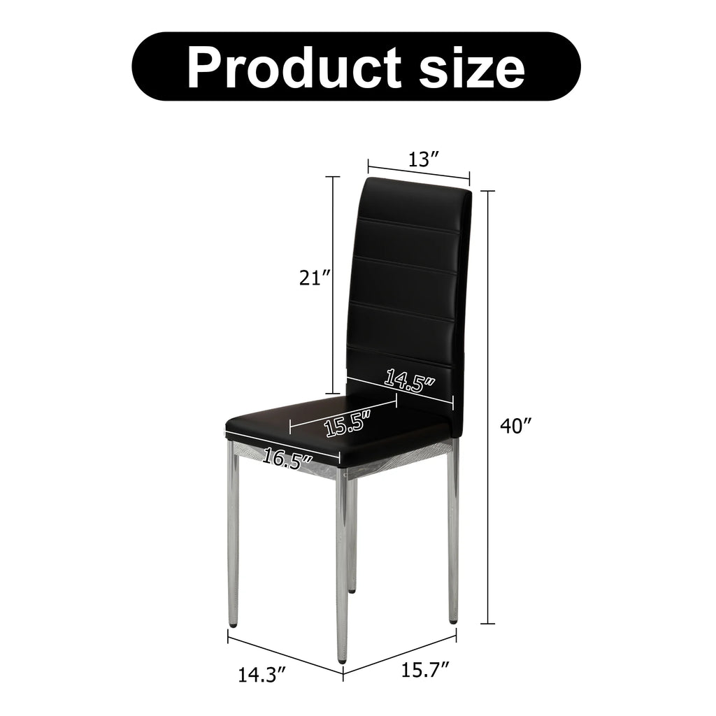 Black PVC Upholstered Dining Chairs Set of 4 with Metal Legs I372083