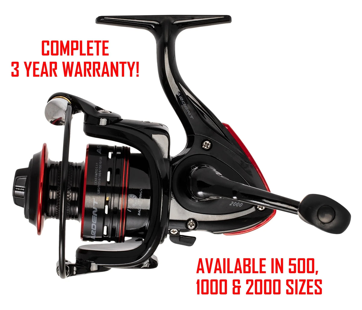 Spinning Reel size 500, Lightweight graphite frame, 7+1 steel ball bearing, 5.1:1 Gear Ratio J2037