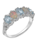 10k White Gold Natural Aquamarine & Opal Eternity Ring V438
