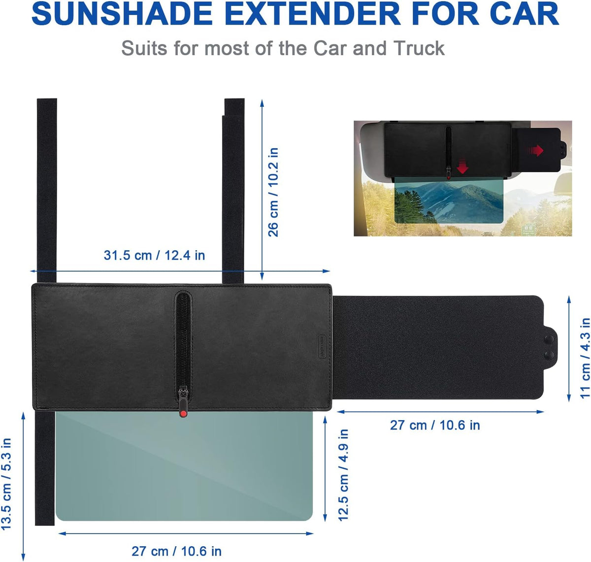 2 Pack Polarized UV400 Car Sun Visor Extension with PC Lens and Side Sunshade T3931