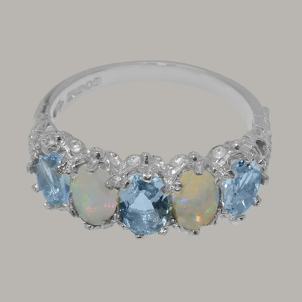10k White Gold Natural Aquamarine & Opal Eternity Ring V438