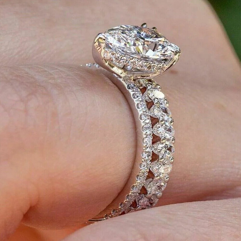 14K Yellow Gold Plated Pear Cut Moissanite Bridal Engagement Ring Set U9099