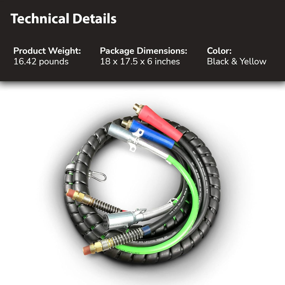 3 in 1 Spiral Wrap ABS Electrical Cord and Rubber Air Line Polyester Braided Hose Assemblies 15ft Length Wrap Set Heavy Duty 7 Way Electrical Trailer Cord I861914