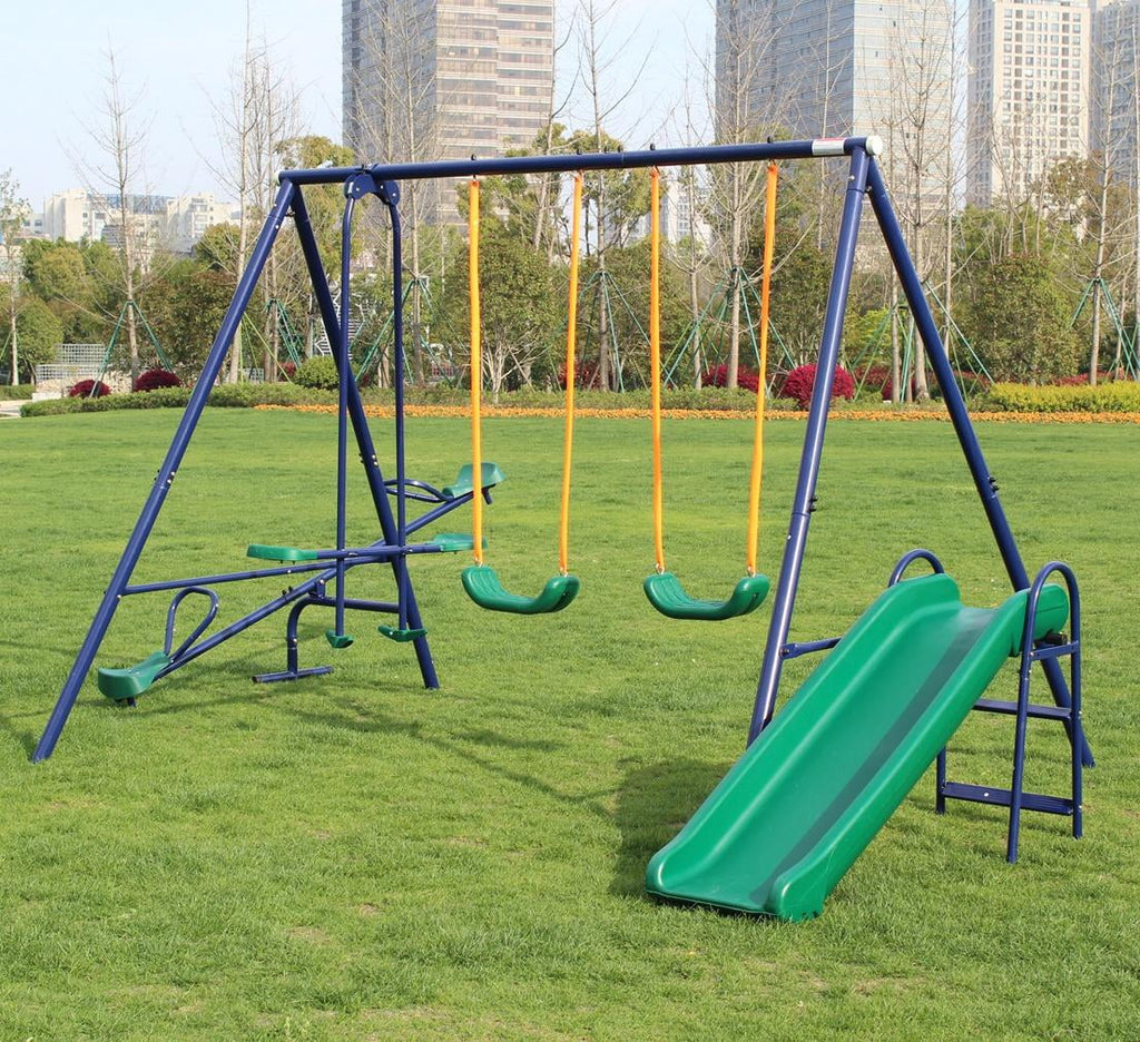 5 in 1 Metal Swing Set with Slide and Glider B55602