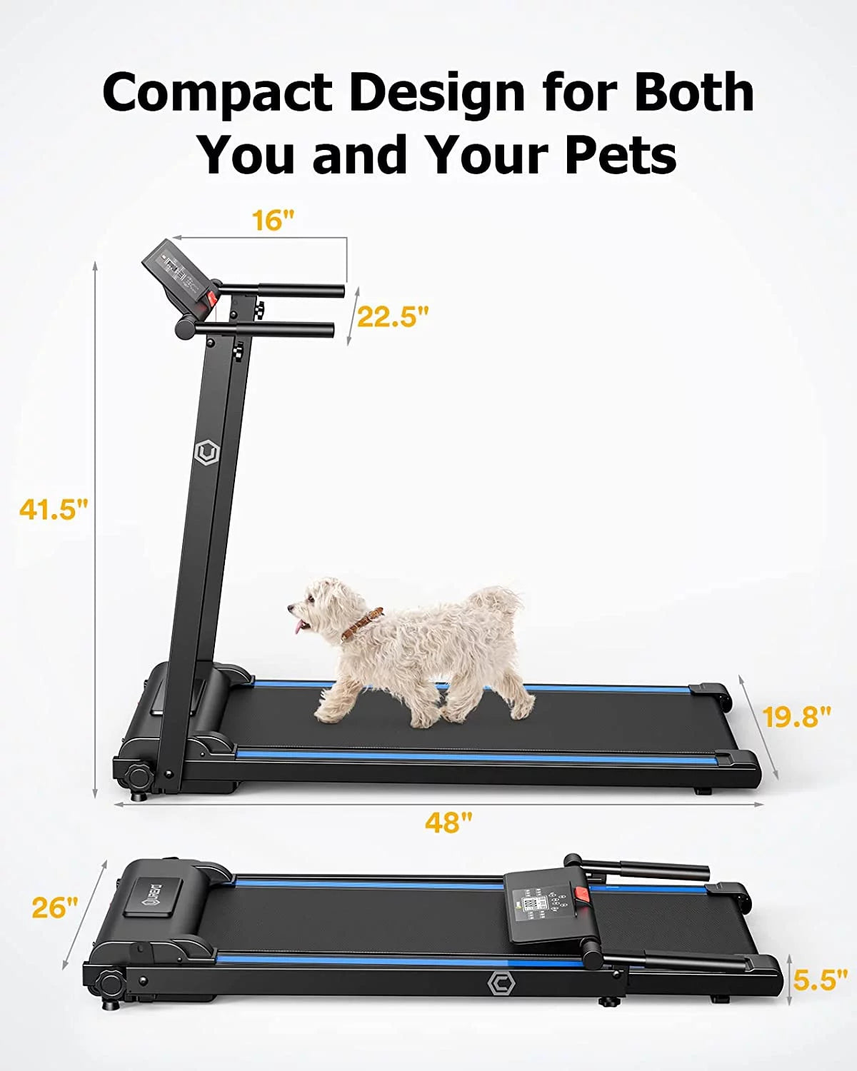 Folding Treadmill 2.25HP Portable Compact with 12 HIIT Modes Y4084