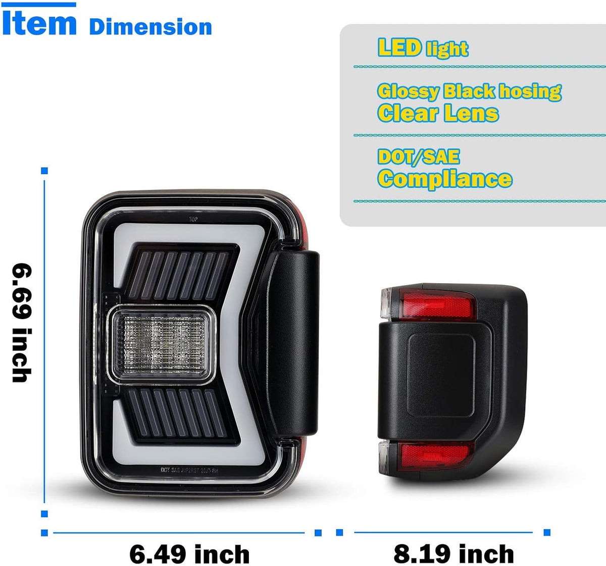LED Tail Lights Replacement for 2019-2022 Jeep Gladiator Pickup, 1 Pair U61906