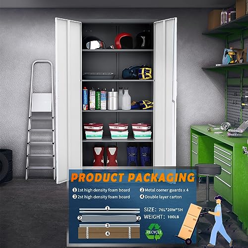 Metal Garage Storage Cabinet with 2 Doors and 5 Adjustable Shelves S52404