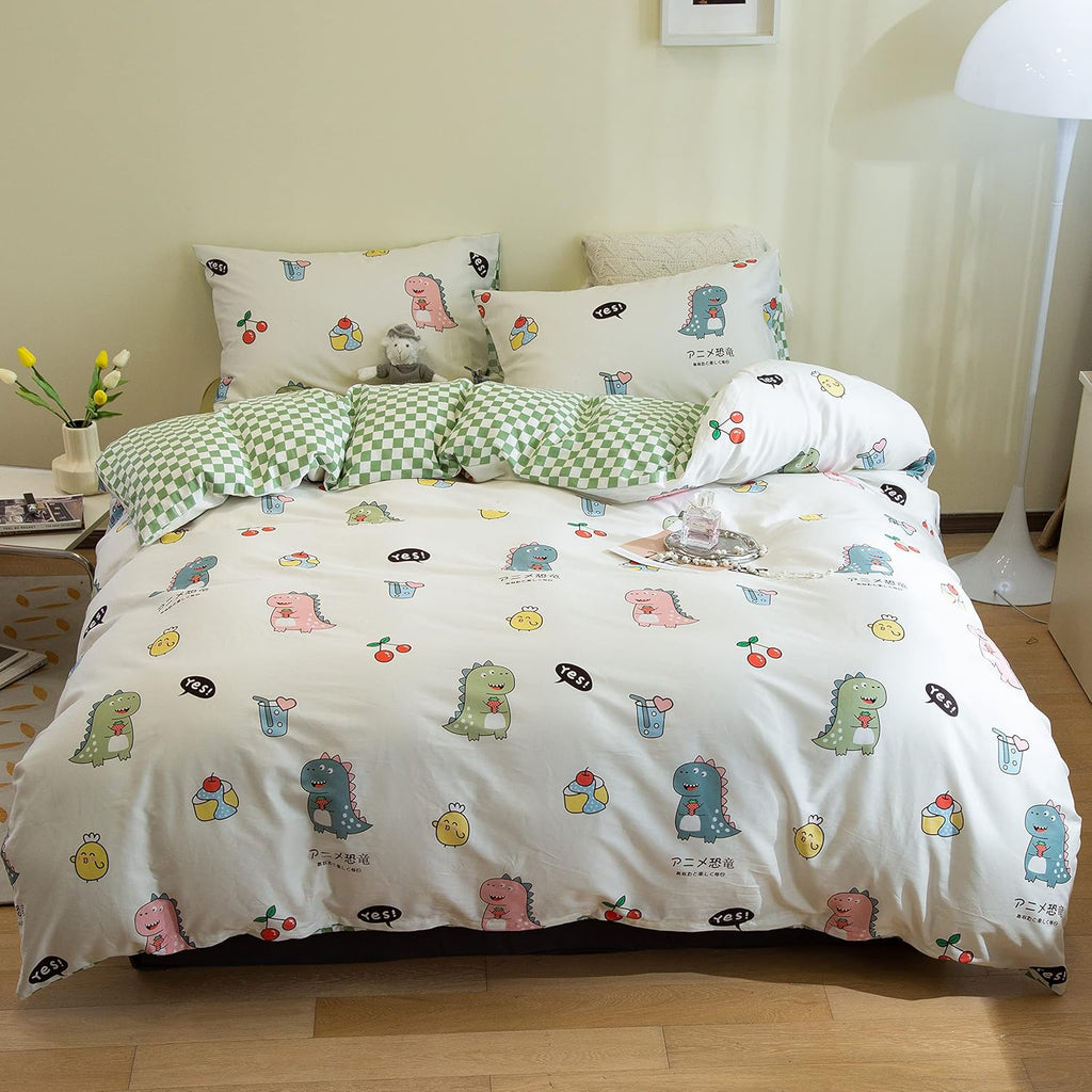 Japanese Anime Cute Little Dinosaur Bedding Set 3pcs Printing Cartoon Duvet Cover Pure Cotton Twin Size F948965