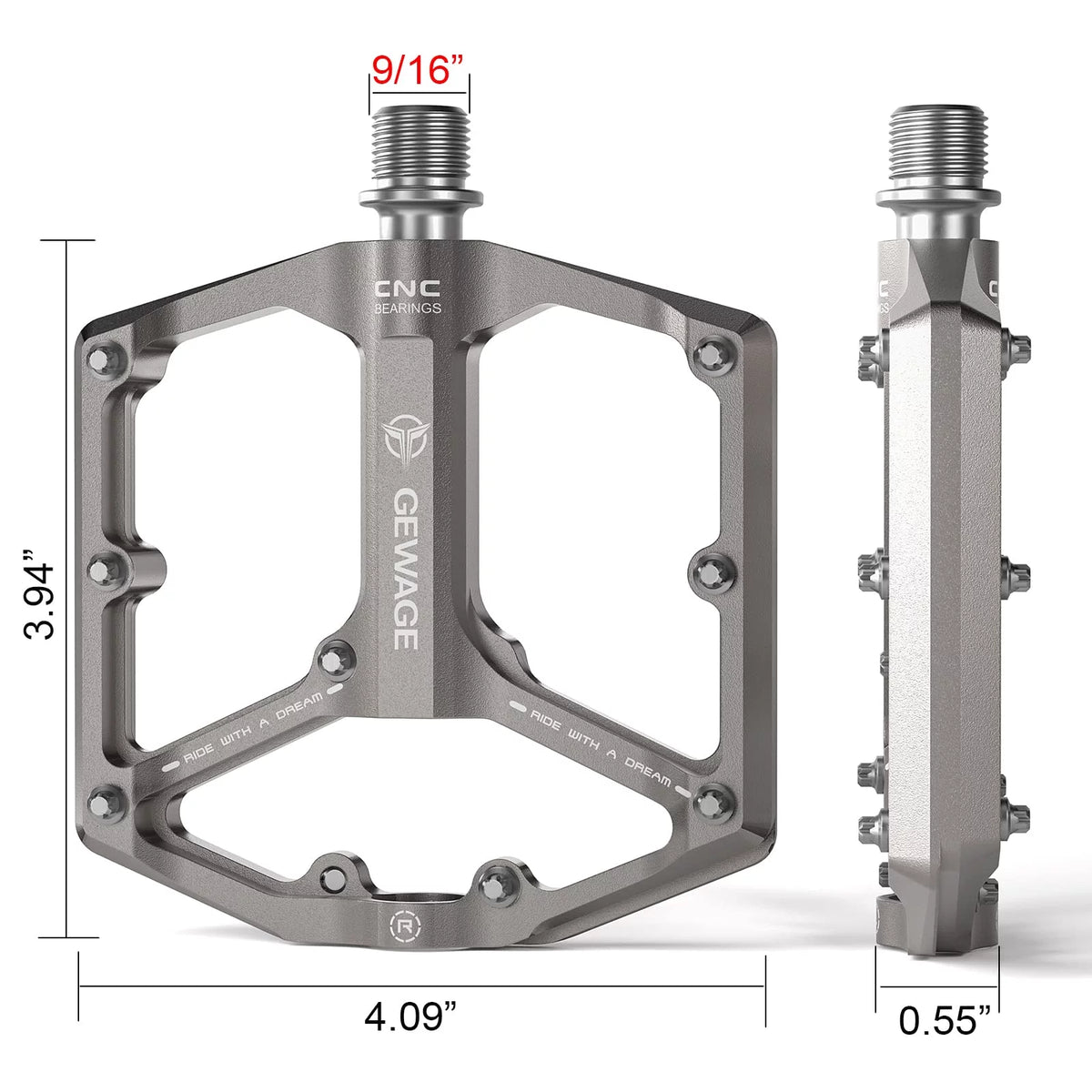 3 Bearings 9/16” CNC Machined Flat Bike Pedals X688