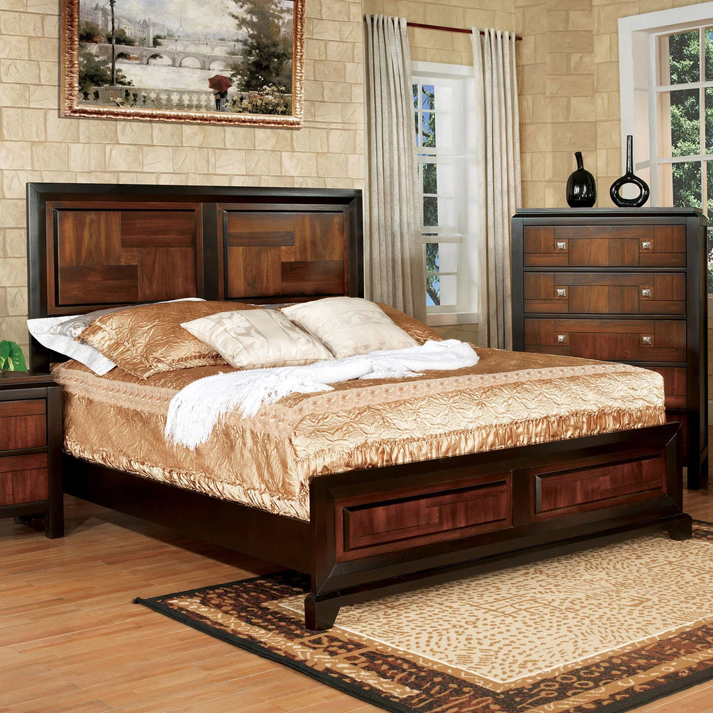 King Size Acacia Panel Bed Two Tone Walnut Bedframe C60878