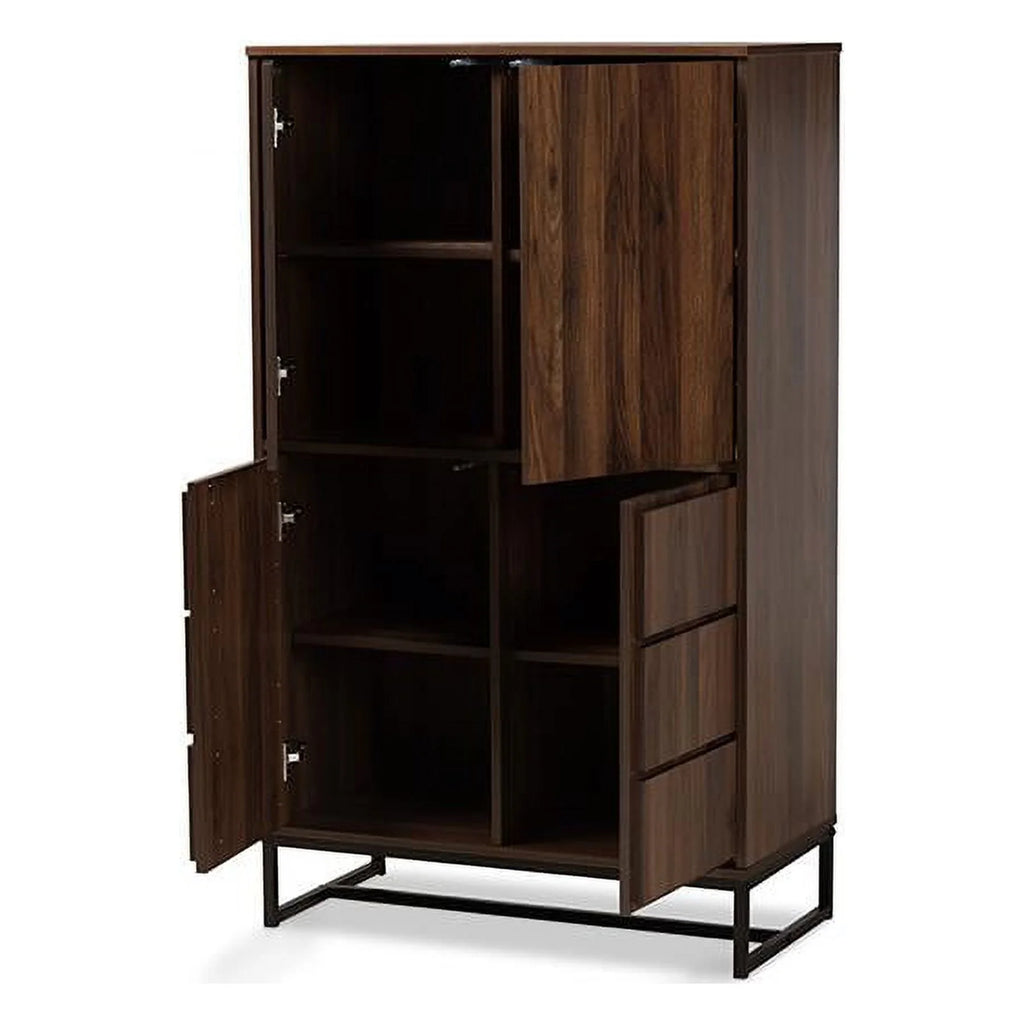 Walnut Brown Wood and Black Metal Storage S3723