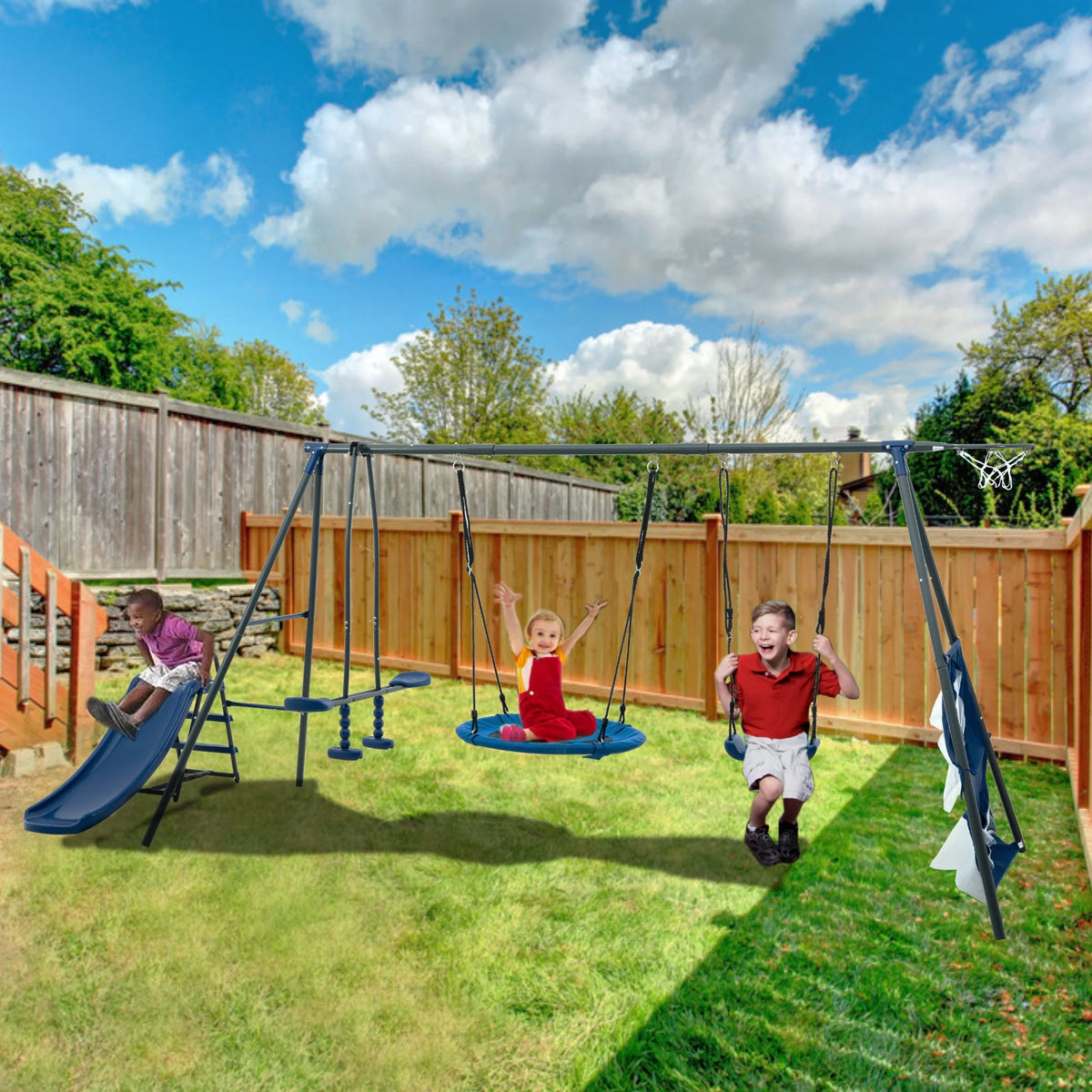 5 in 1 Metal Swing Set with Slide and Glider B55602