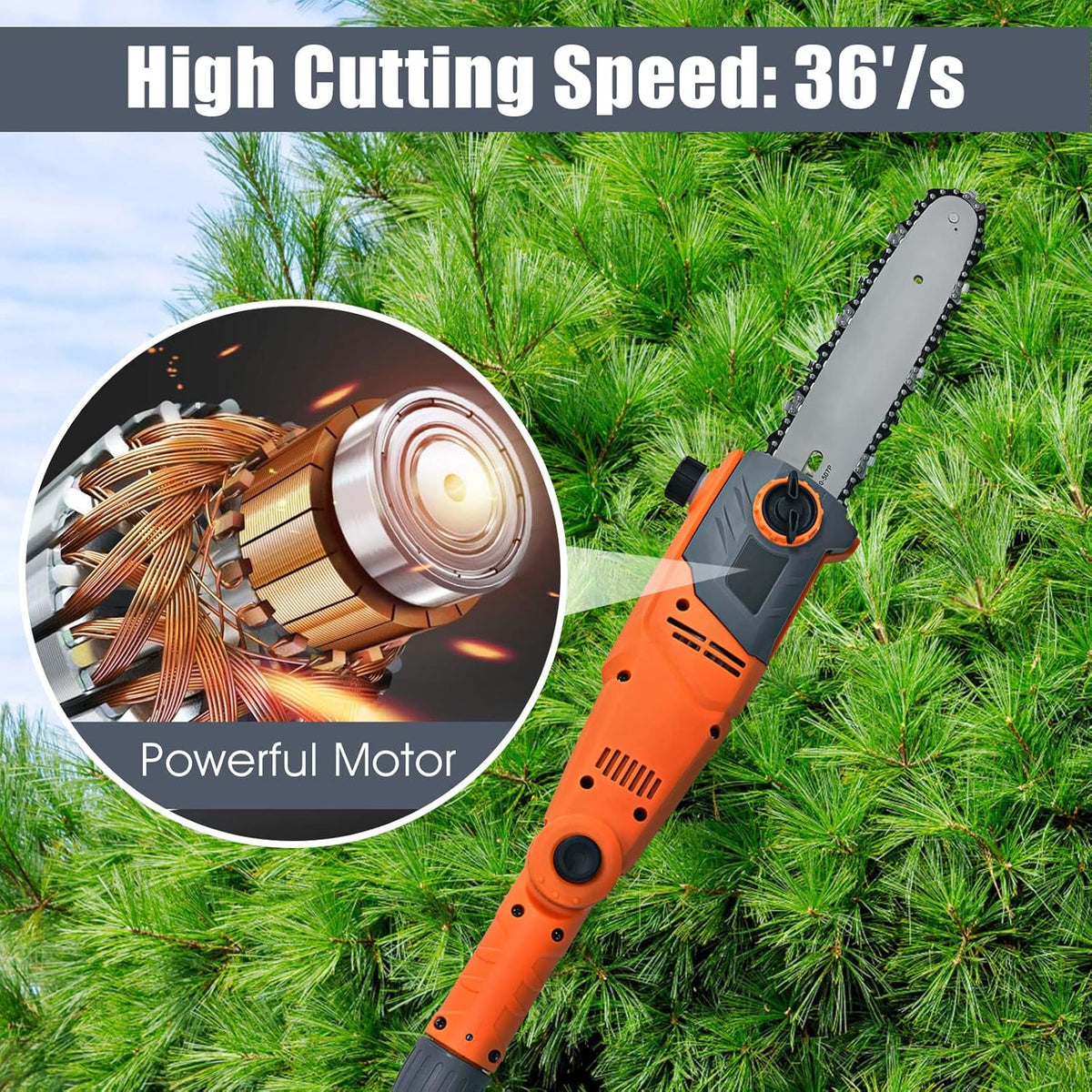10 Inch 8 Amp Multi-Angle Pole Chain Saw with Telescoping Long Handle Z465
