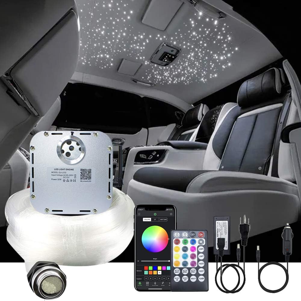 32W RGBW Fiber Optic Lights Kit Star Ceiling Sky Light 16.4ft/5m 1330pcs Mixed Fibers K14764