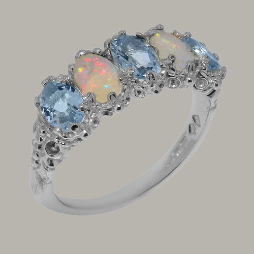 10k White Gold Natural Aquamarine & Opal Eternity Ring V438