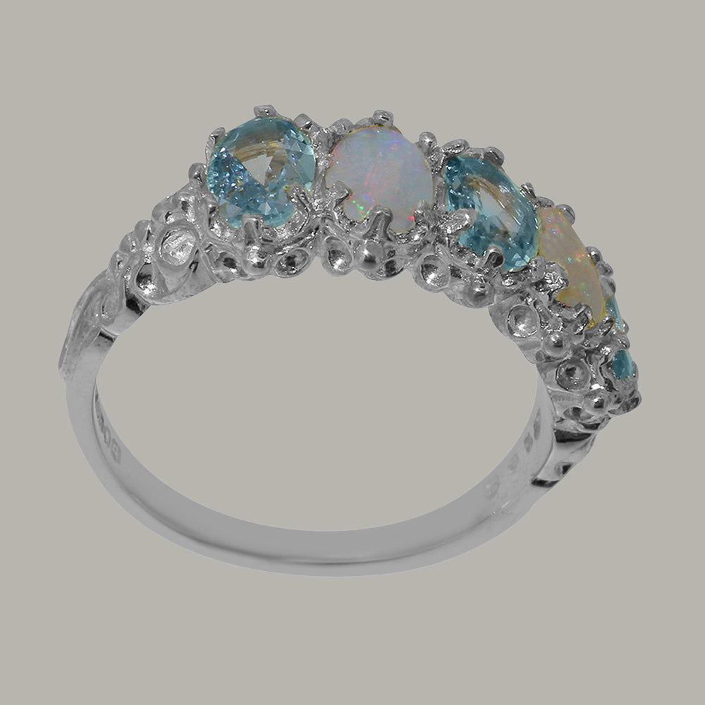 10k White Gold Natural Aquamarine & Opal Eternity Ring V438