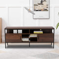 Wooden TV Stand with Metal Frame, 6 Storage Shelves, Industrial Rustic Brown U416794