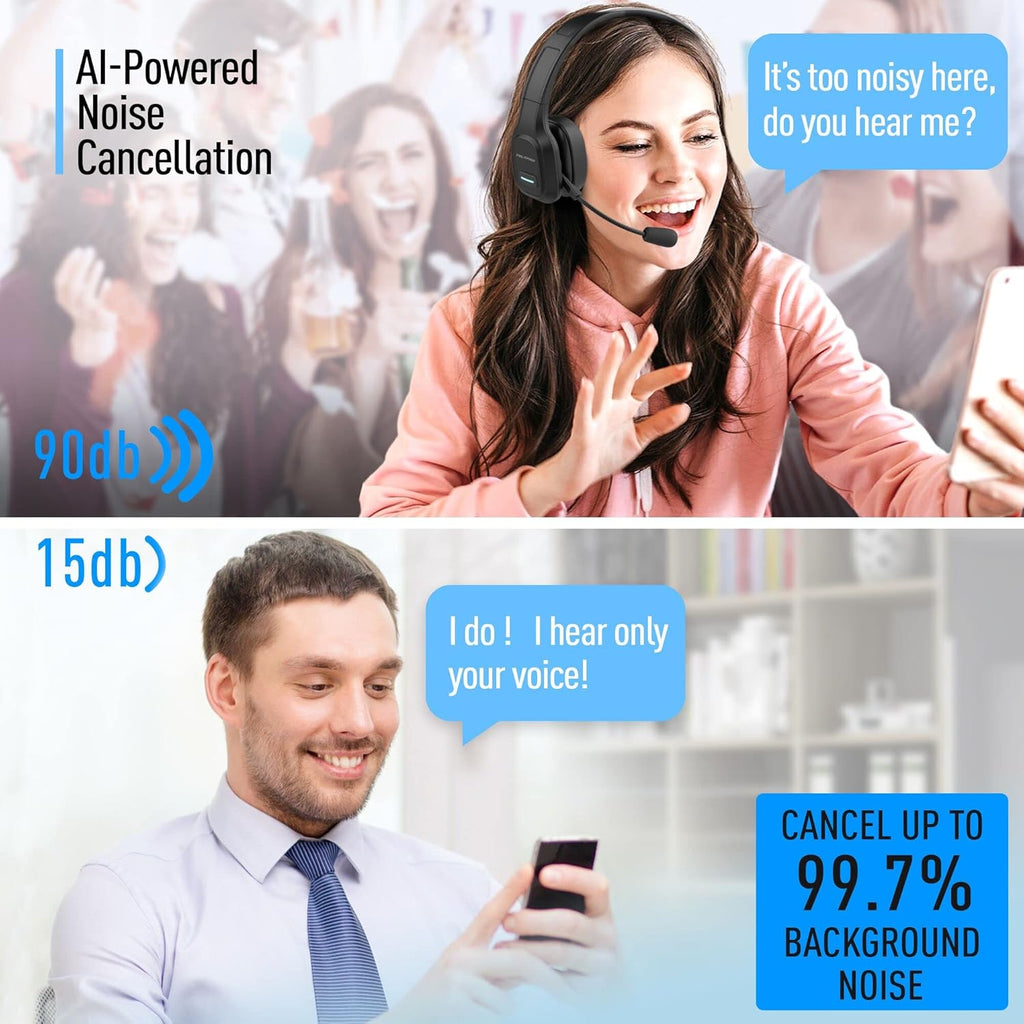 Wireless Headset with Microphone - Noise Canceling Headphones with Mic - On-Ear Earphones with USB Dongle - 32H Talk Time R31206