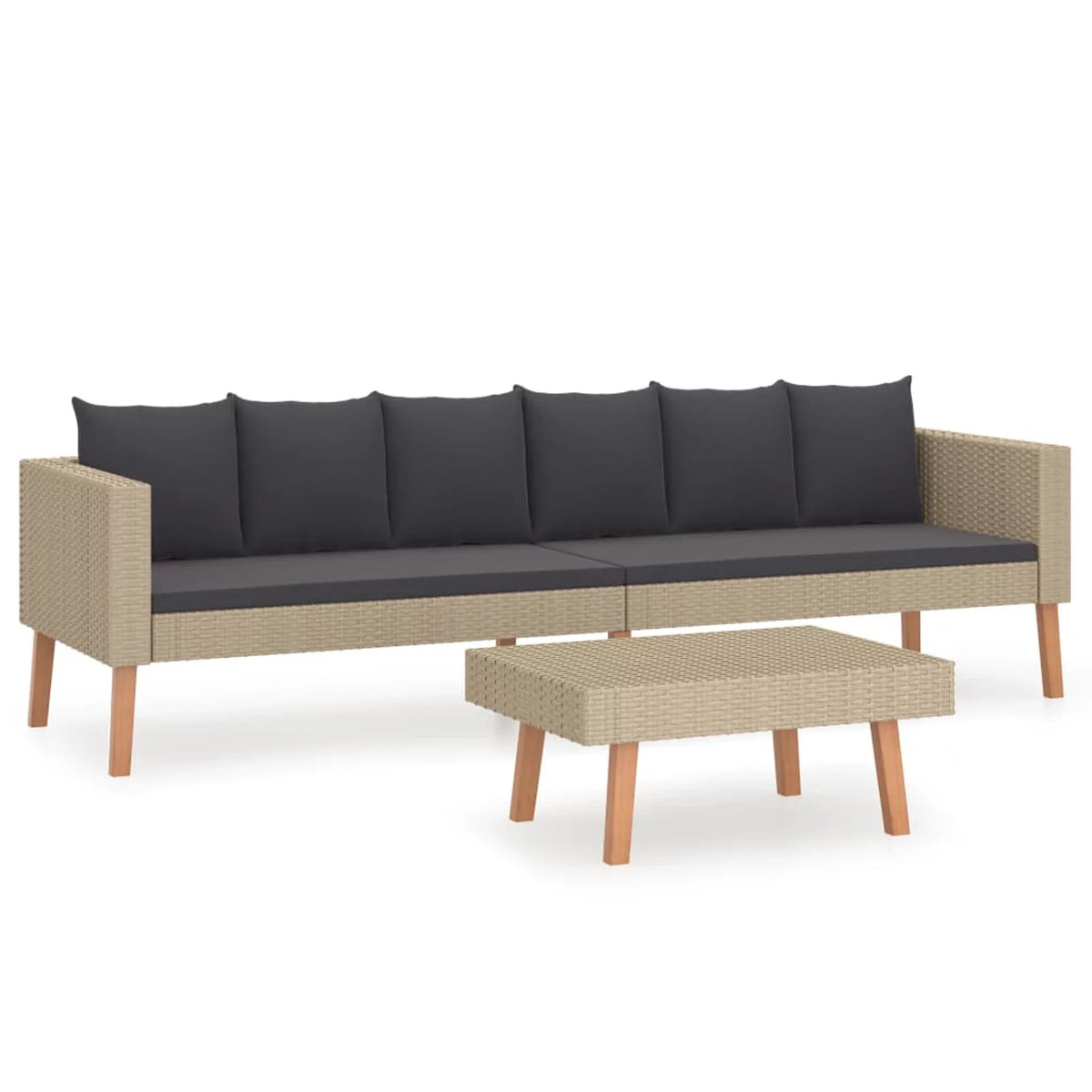 2 Piece Poly Rattan Patio Set with Cushions V213766