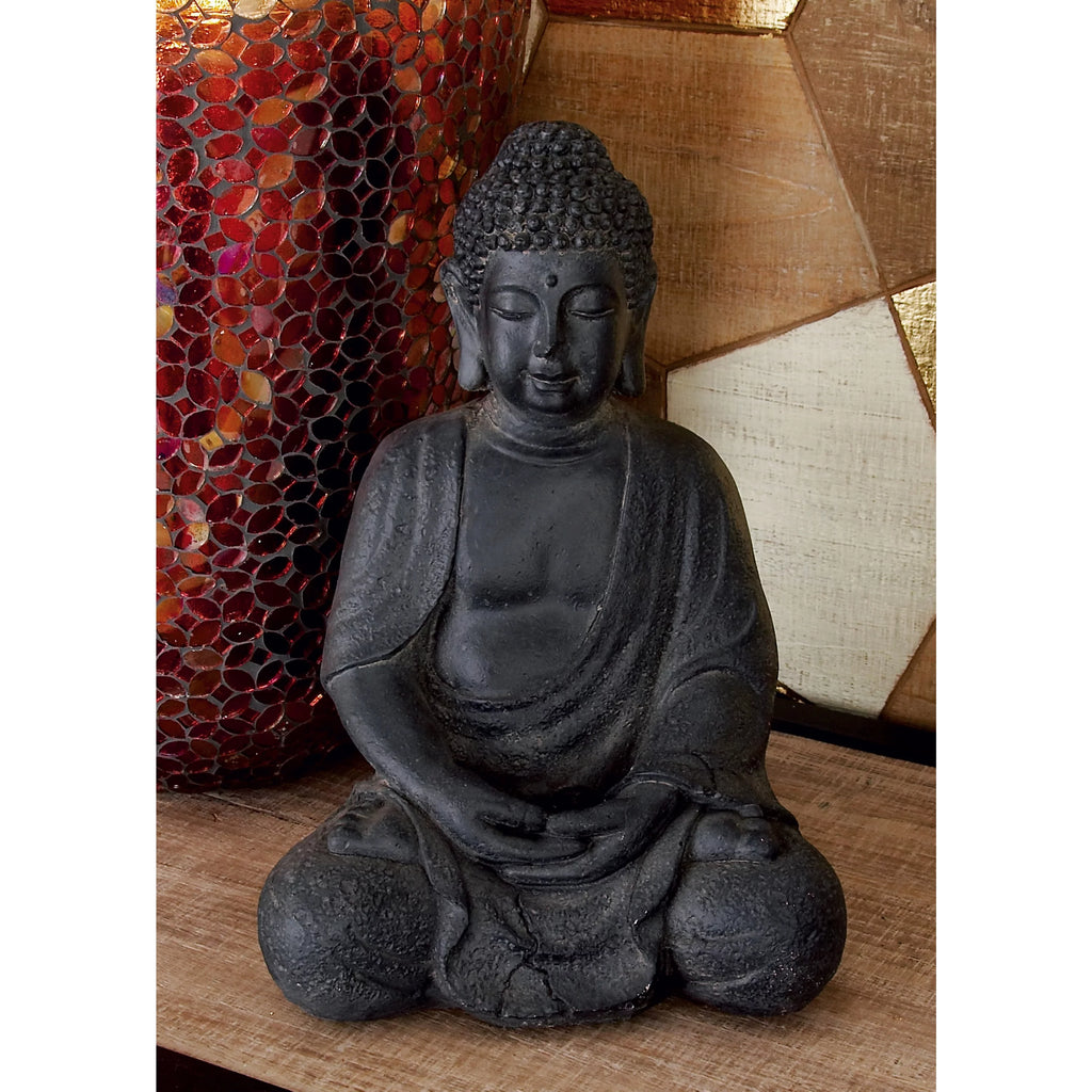 8" x 12" Gray Ceramic Meditating Buddha Sculpture E43844