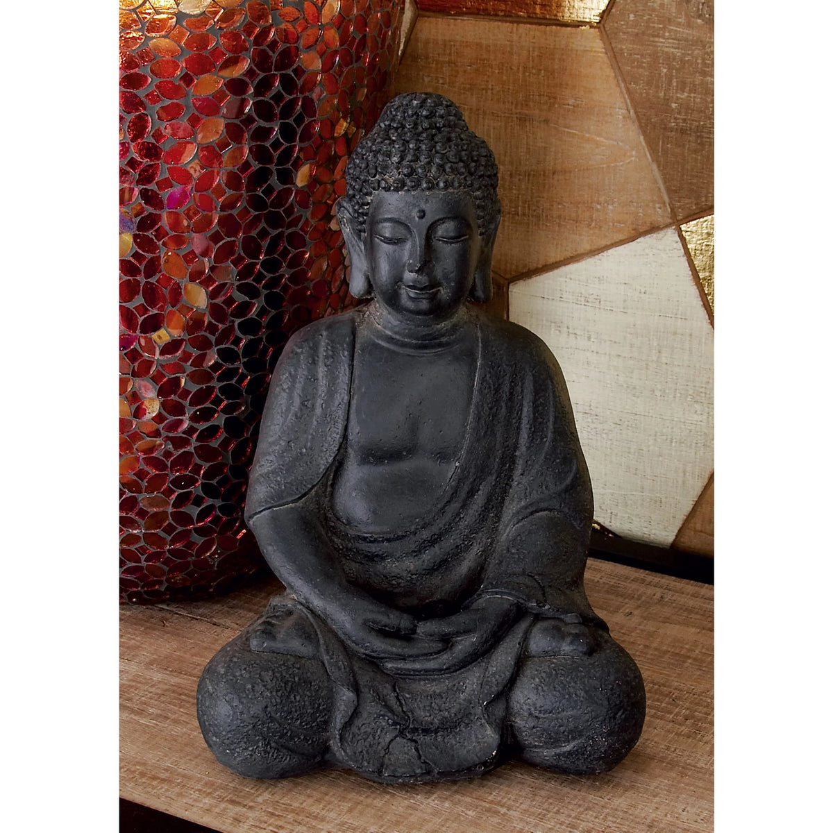 8" x 12" Gray Ceramic Meditating Buddha Sculpture E43844