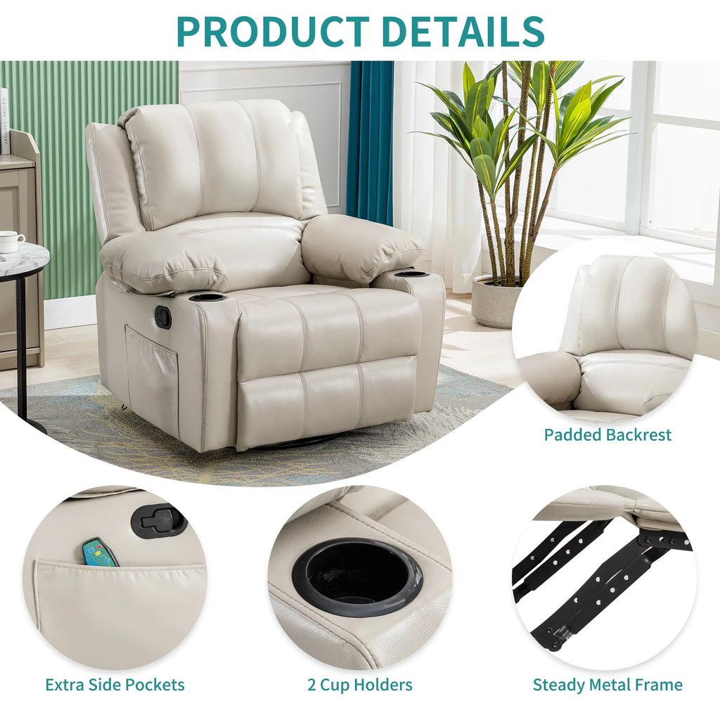 38.19" Wide Manual Swivel Rocker Recliner Chair with Massager and Heat I87454