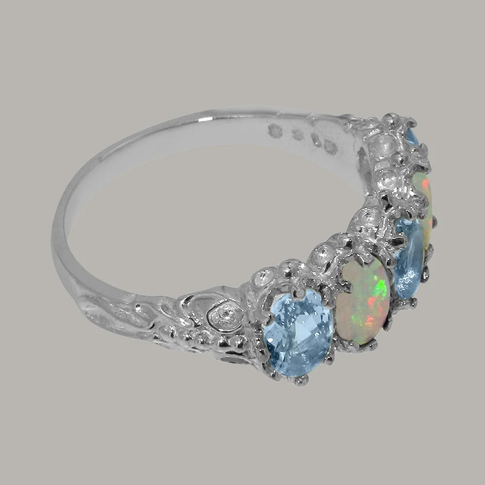 10k White Gold Natural Aquamarine & Opal Eternity Ring V438