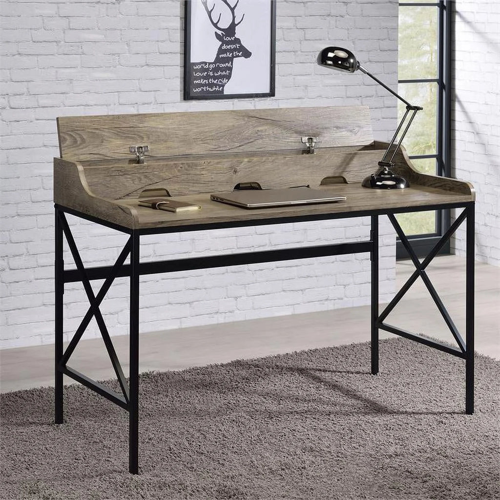 Gray Wood and Black Metal Desk with USB Port M7180
