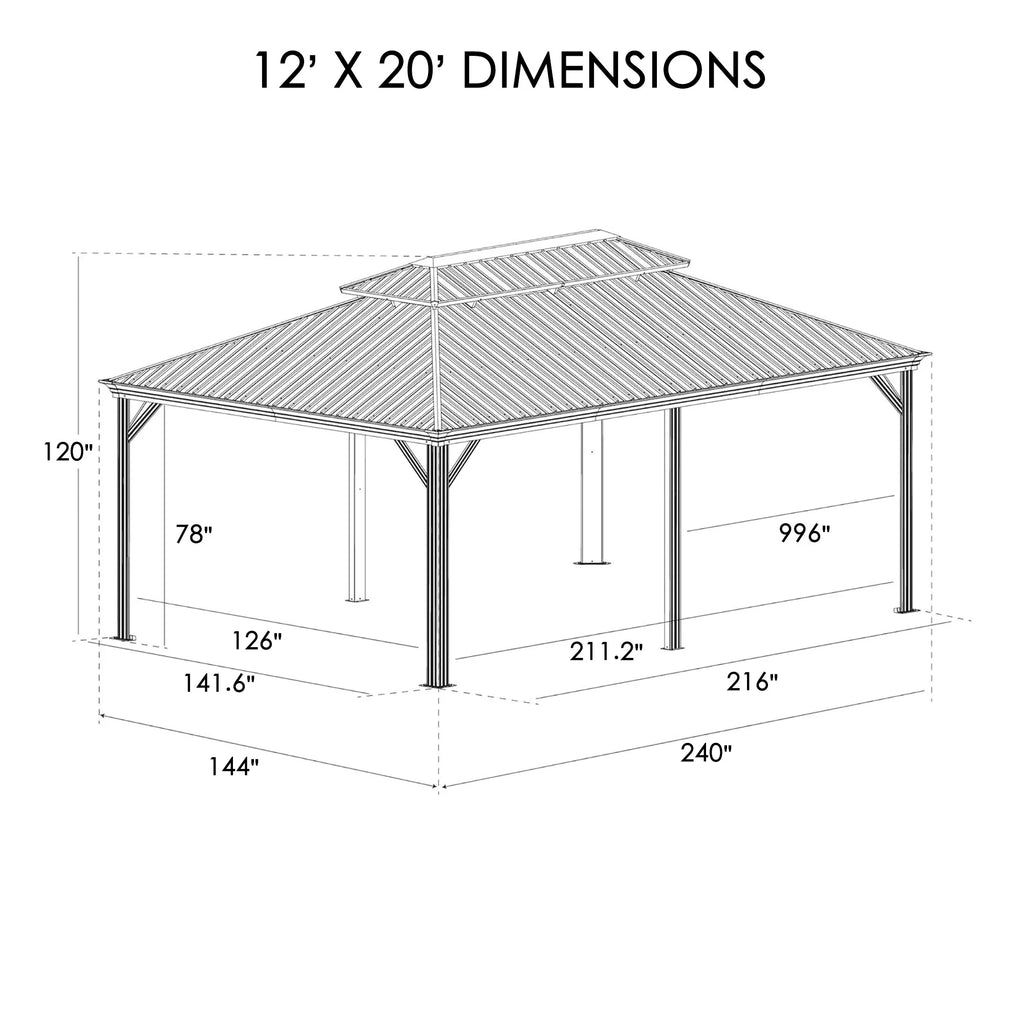 Hardtop Aluminum Gazebo with Mosquito Net and Privacy Sidewalls Z31112