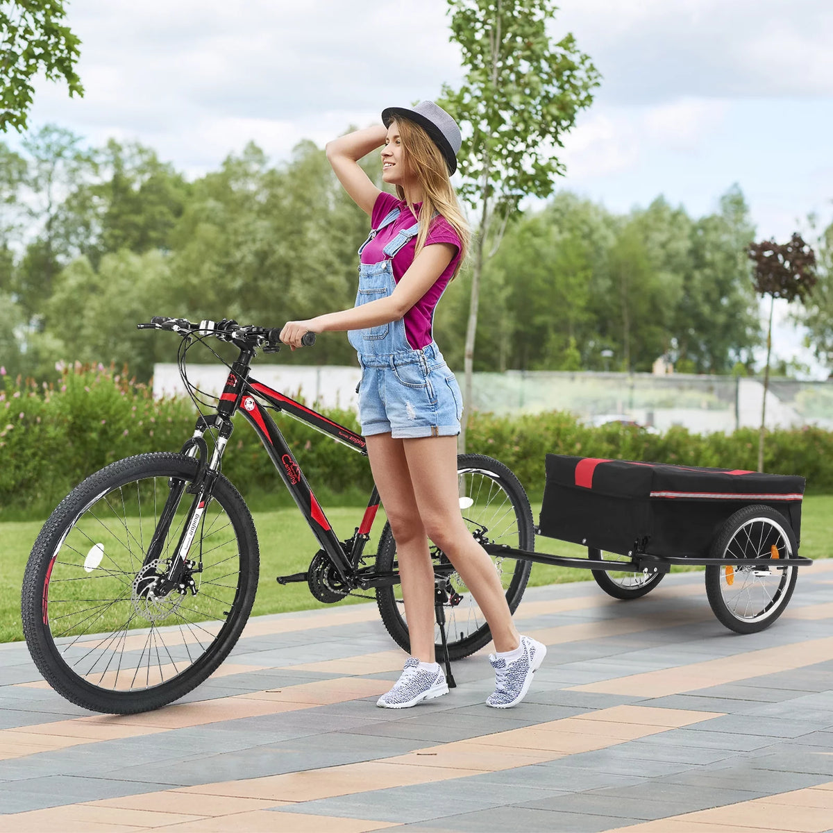 Bike Cargo Trailer with Removable Cover, 16 Wheels, Red A488124