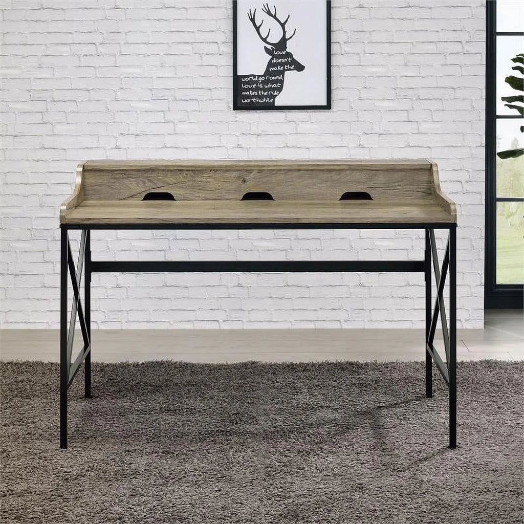 Gray Wood and Black Metal Desk with USB Port M7180