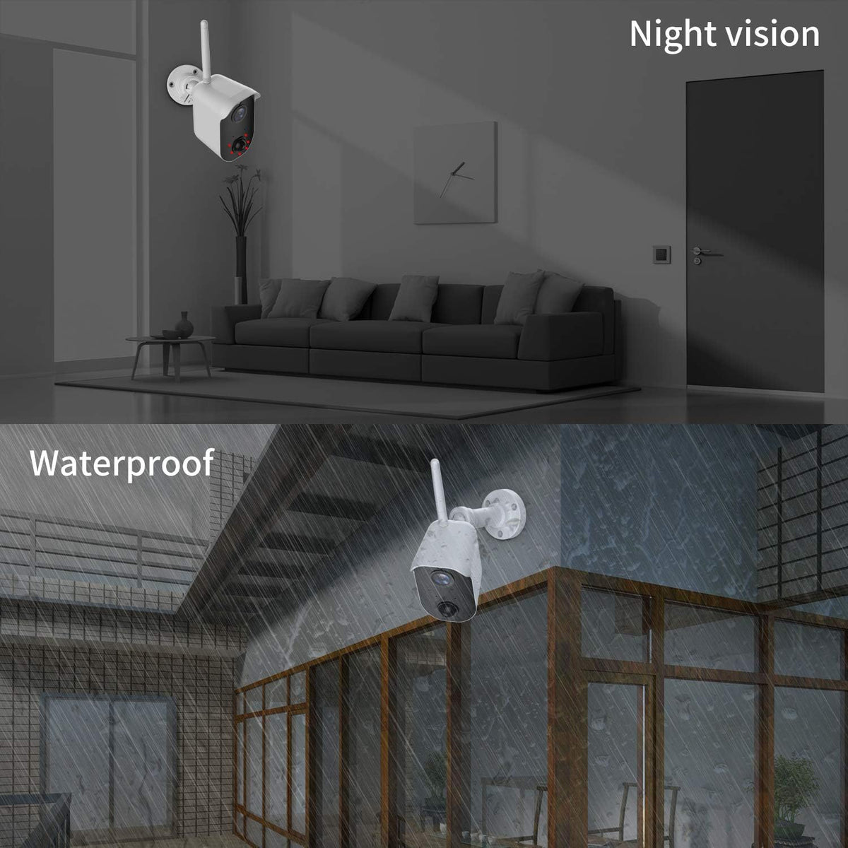 Wireless Battery Powered 1080P Security Camera with Night Vision, 2 Cameras V18692