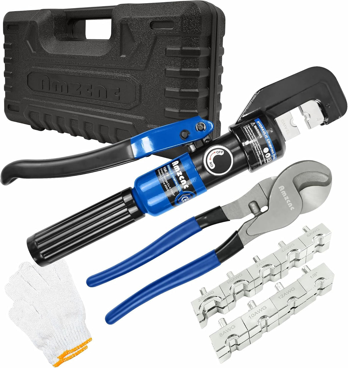 Hydraulic Crimping Tool and Cable Cutter 8 US TON 12 AWG to 00 (2/0) with 9 Die X616103