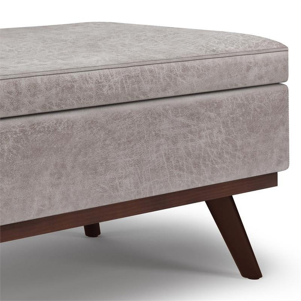 Distressed Grey Faux Leather Lift Top Storage Ottoman S711