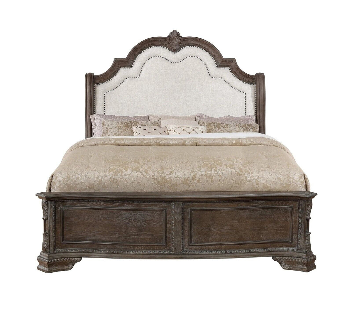 King Size 3Pc Panel Bed Nightstands Set Antique Gray Solid Wood F157