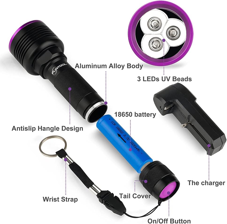 2 Pack Rechargeable UV Flashlight 385-395nm G638