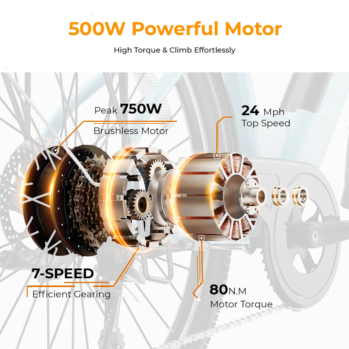 500W Electric City Cruiser Bicycle with 36V 13Ah Removable Battery T529680