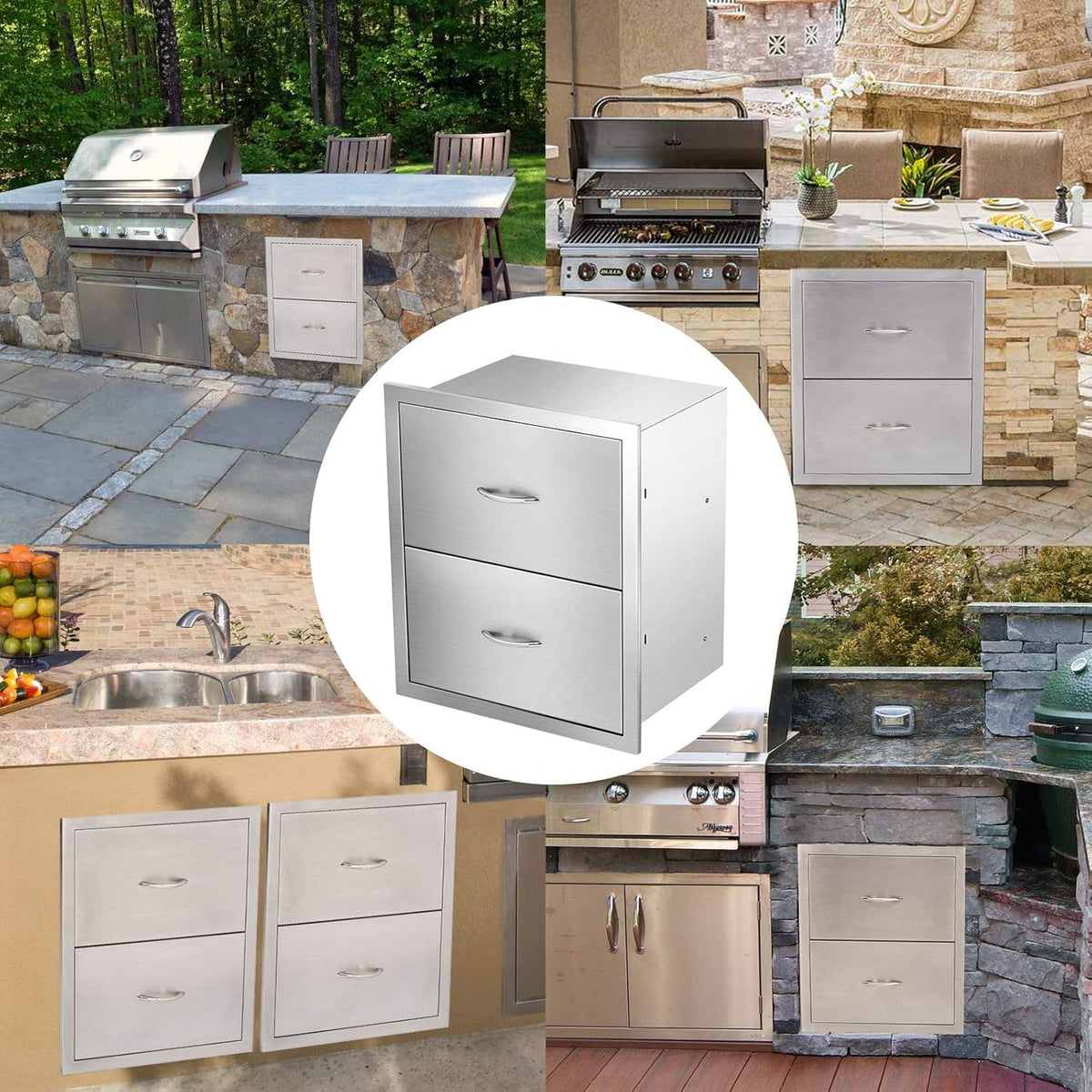 Stainless Steel 2-Layer Barbecue Drawers with Handles J39277