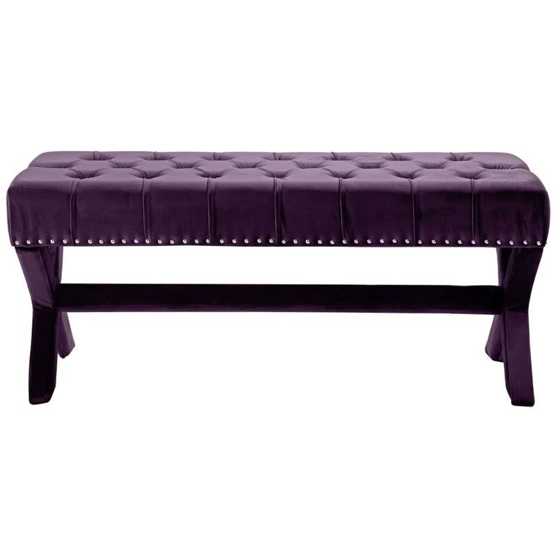 Purple Tufted Velvet Bench with Nailhead Trim L71322