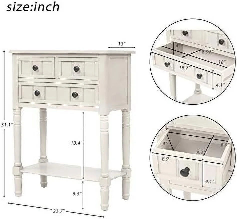 Narrow Console Sofa Table 3 Drawers Ivory White K969755