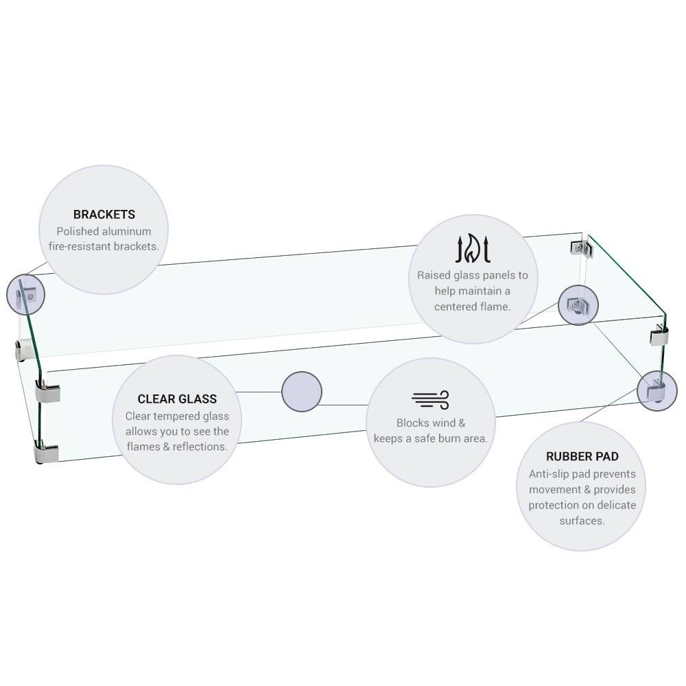 Fire Pit Glass Wind Guard, Square, 35.5x35.5x22 B85469