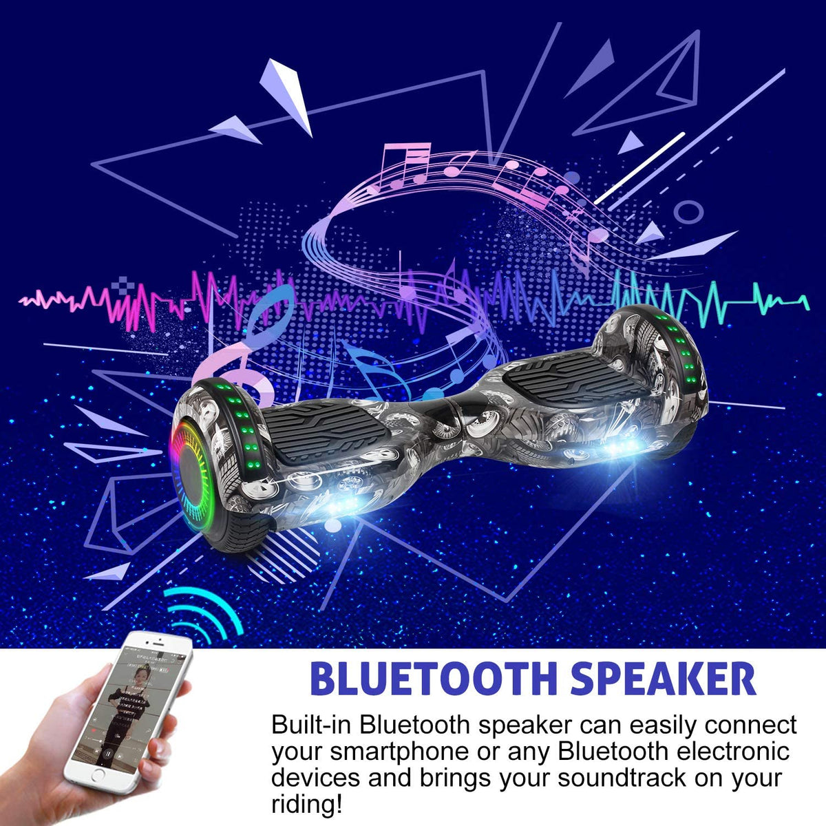 6.5inch Self Balancing Hoverboard with Bluetooth Speaker LED Lights D2628